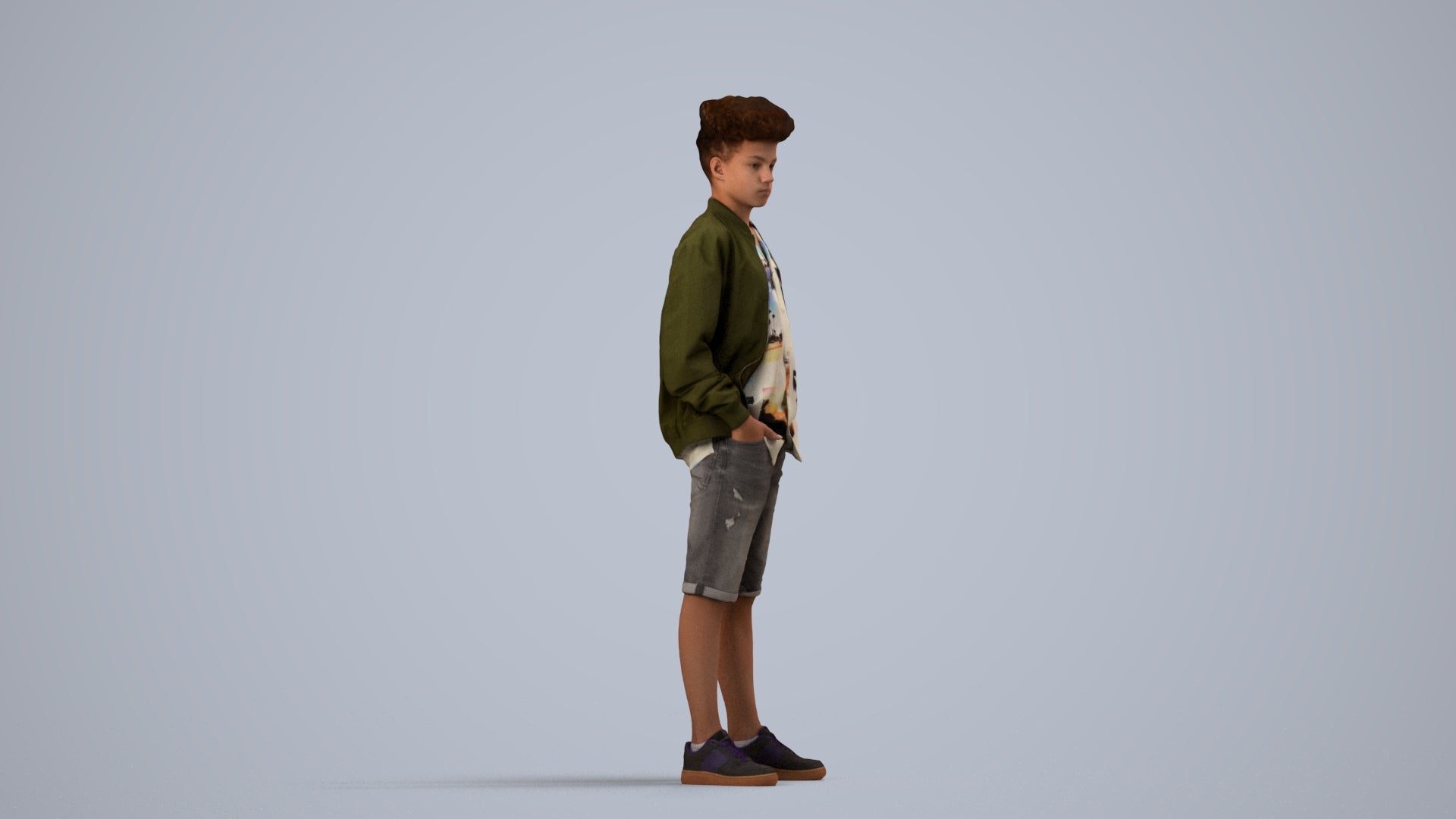 scanned 3D boy casual kids, photogrammetry people for Enscape and V-Ray, side view render