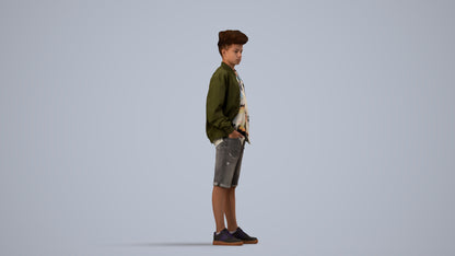 scanned 3D boy casual kids, photogrammetry people for Enscape and V-Ray, side view render