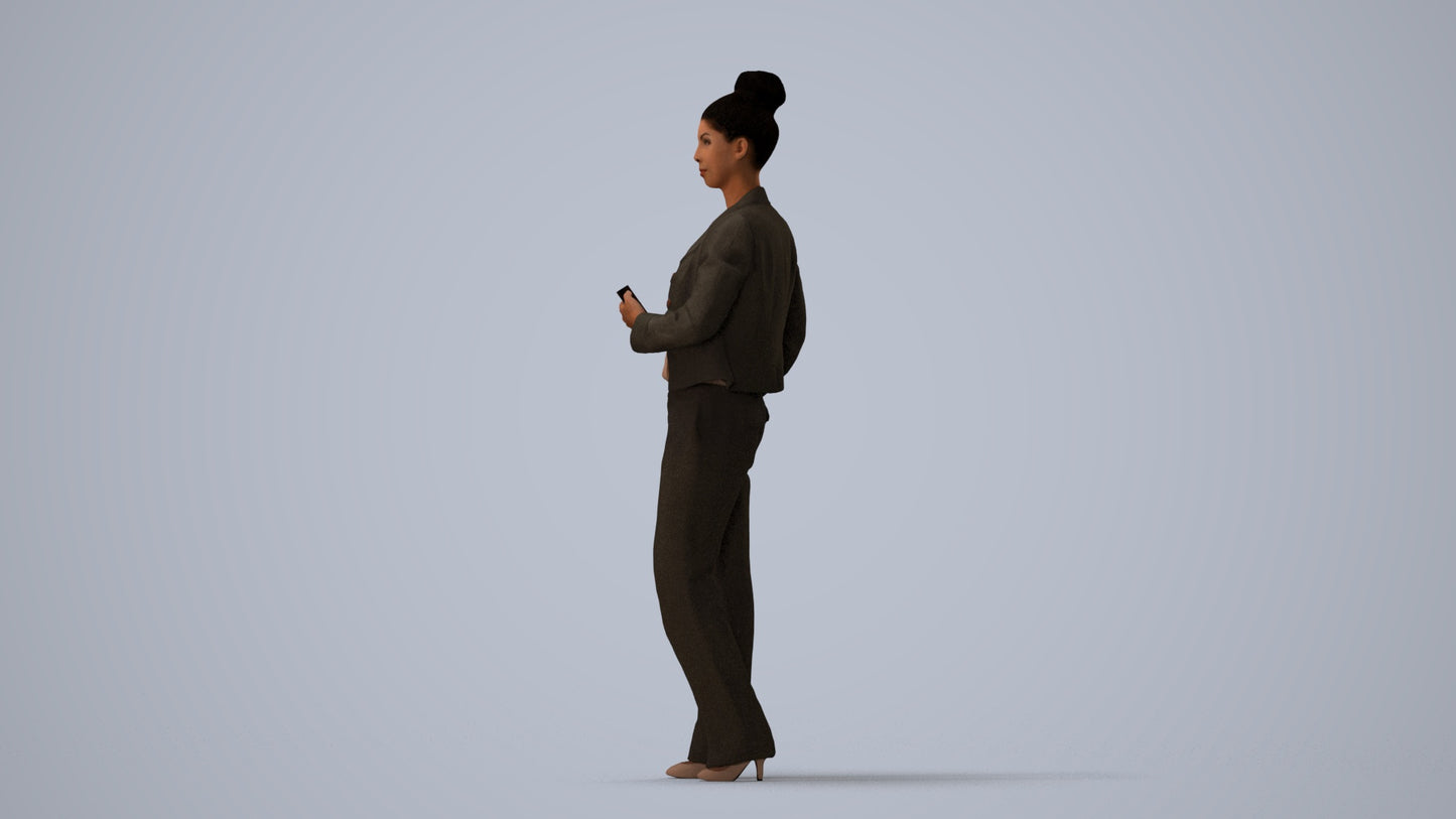 scanned 3D woman business standing, photogrammetry people for Enscape and V-Ray, three-quarter view render