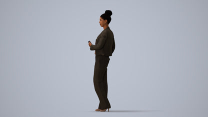 scanned 3D woman business standing, photogrammetry people for Enscape and V-Ray, three-quarter view render