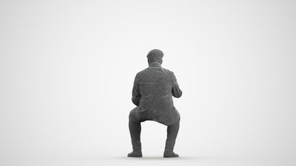 3D scanned man sitting casual, photorealistic archviz people for Enscape and SketchUp, wireframe front view