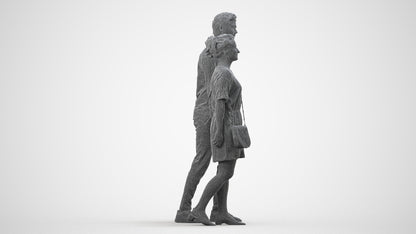 realistic 3D people woman casual couple, render-ready for V-Ray and Corona, FBX OBJ, wireframe side view