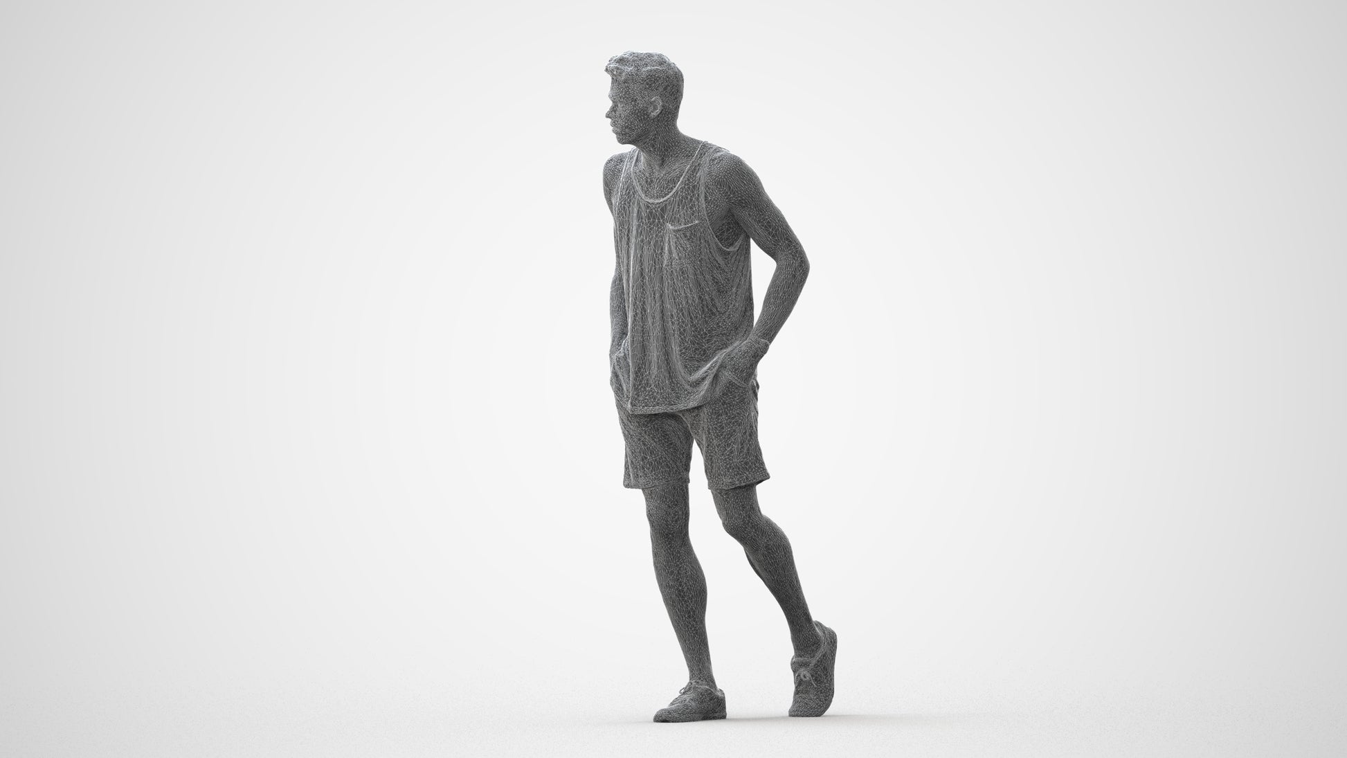 3D human model woman casual walking, photogrammetry scanned person for archviz, square thumbnail
