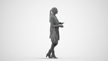 3D scanned woman walking business, photorealistic archviz people for Enscape and SketchUp, wireframe side view