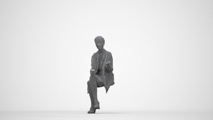 realistic 3D woman business sitting, scanned archviz people for Blender and 3ds Max, wireframe back view