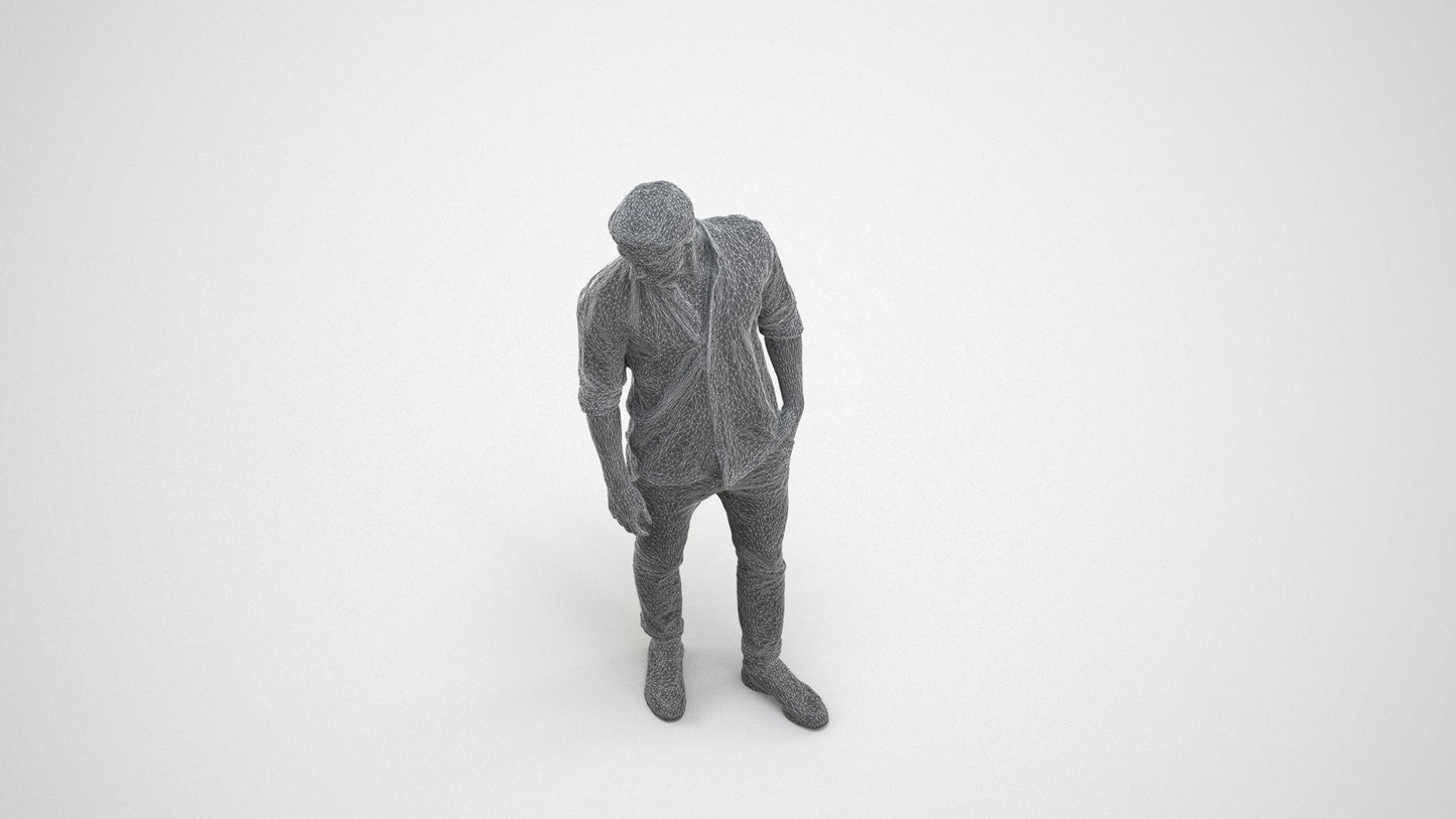 realistic 3D people man casual standing, render-ready for V-Ray and Corona, FBX OBJ, wireframe three-quarter view