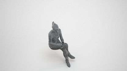 realistic 3D people senior woman casual sitting, render-ready for V-Ray and Corona, FBX OBJ, wireframe three-quarter view
