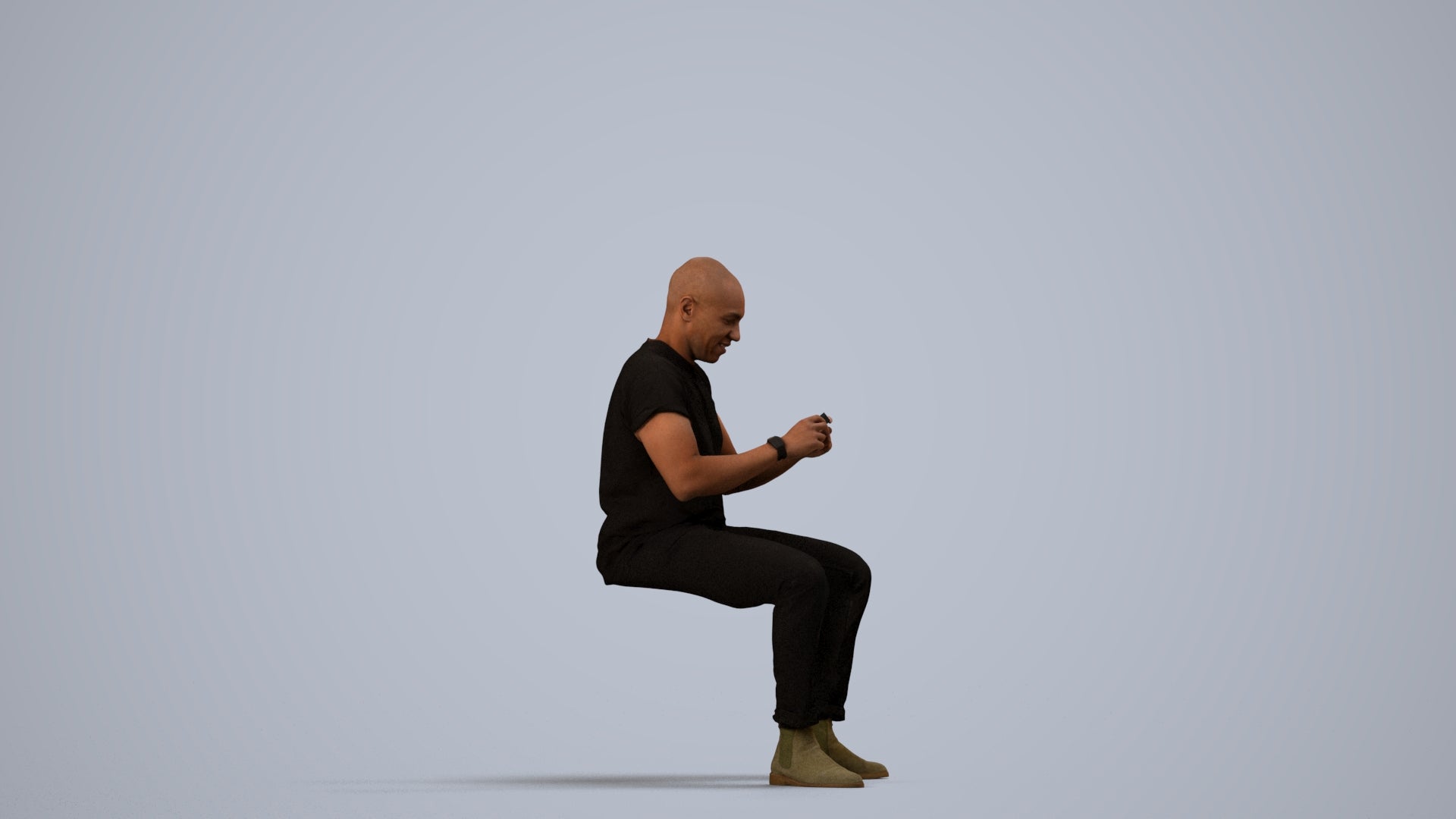 realistic 3D people man casual sitting, render-ready for V-Ray and Corona, FBX OBJ, side view render