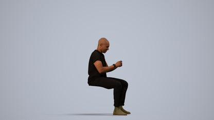 realistic 3D people man casual sitting, render-ready for V-Ray and Corona, FBX OBJ, side view render
