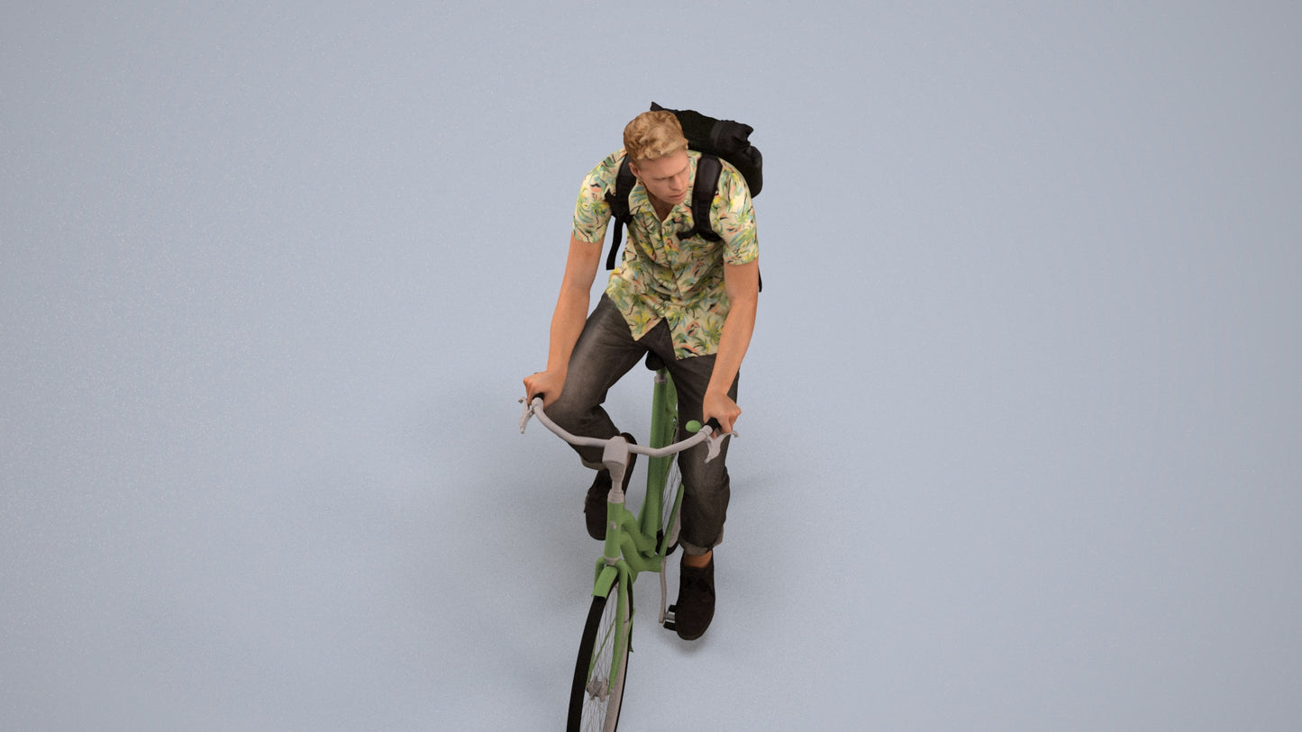 3D people model man casual cycling, scanned human for 3ds Max rendering, back view render
