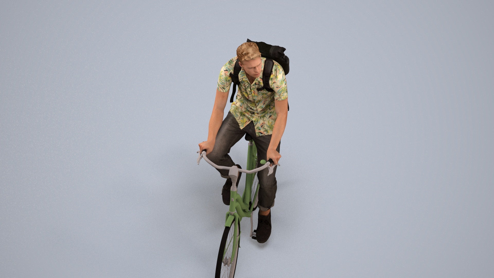 3D people model man casual cycling, scanned human for 3ds Max rendering, back view render