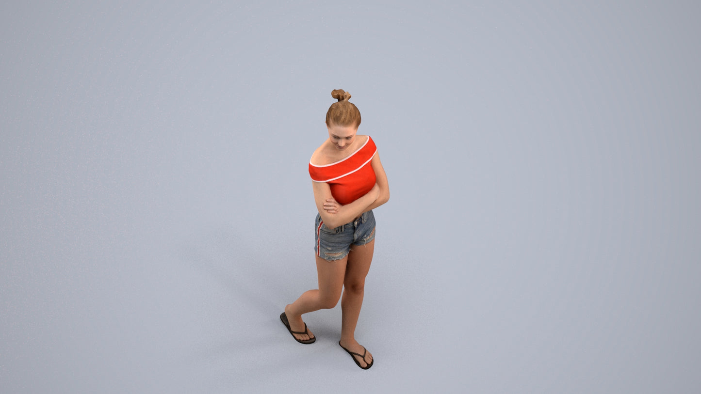 3D scanned girl walking casual, photorealistic archviz people for Enscape and SketchUp, back view render