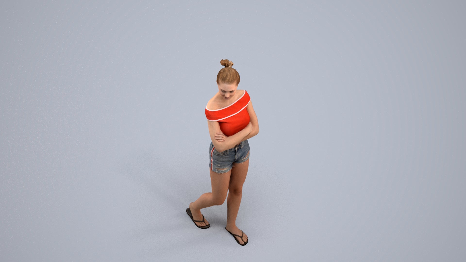 3D scanned girl walking casual, photorealistic archviz people for Enscape and SketchUp, back view render