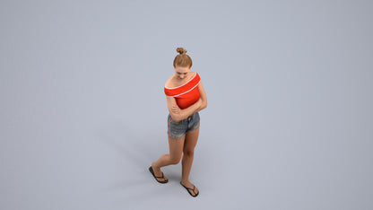 3D scanned girl walking casual, photorealistic archviz people for Enscape and SketchUp, back view render