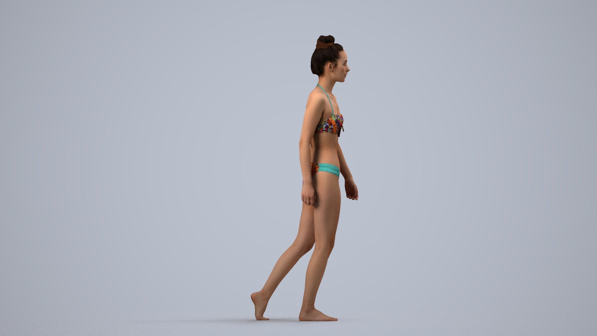 realistic 3D human woman pool, archviz people FBX OBJ for Blender, side view render