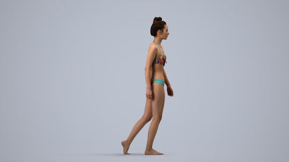 realistic 3D human woman pool, archviz people FBX OBJ for Blender, side view render