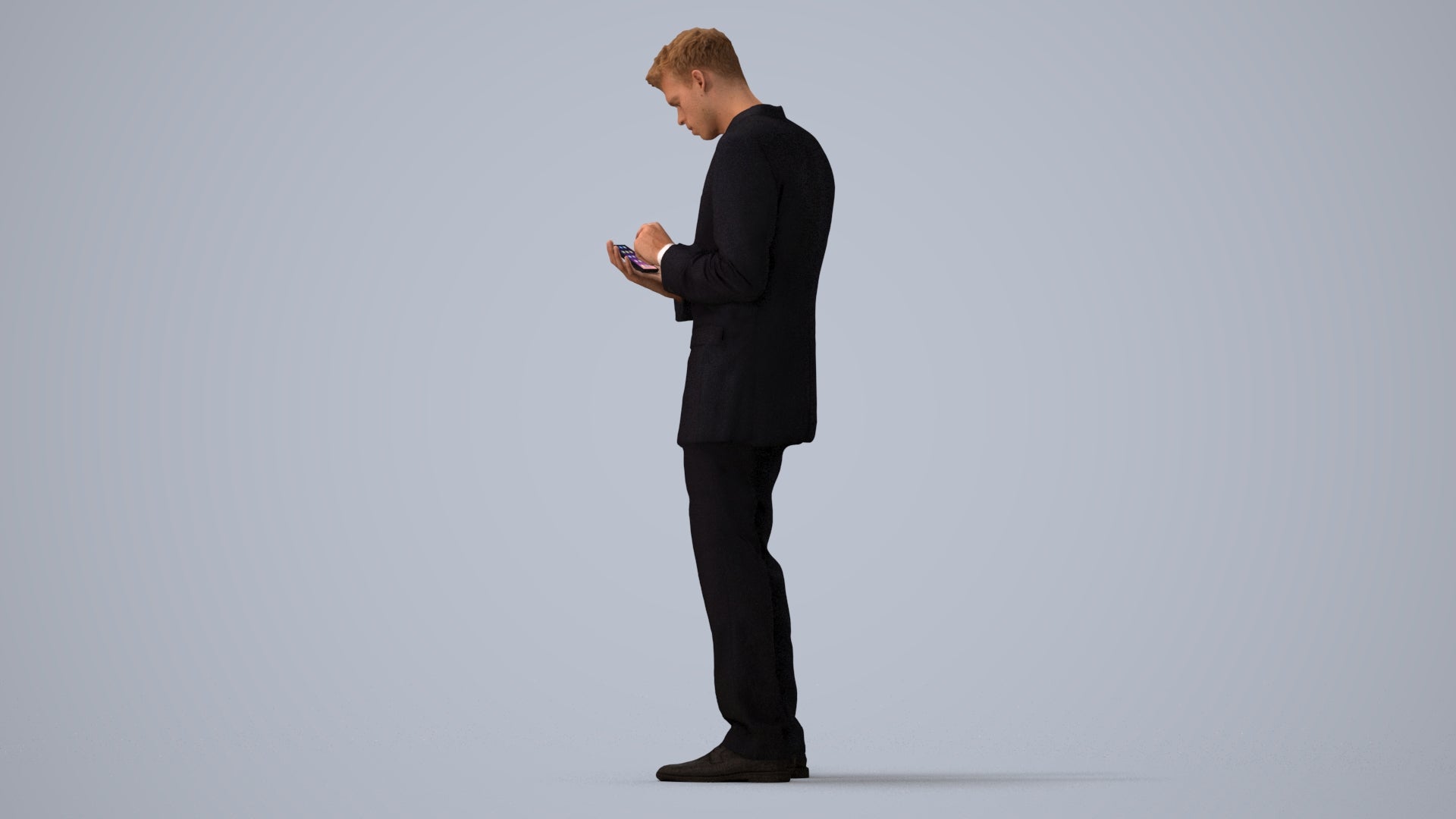 realistic 3D human man business, archviz people FBX OBJ for Blender, three-quarter view render