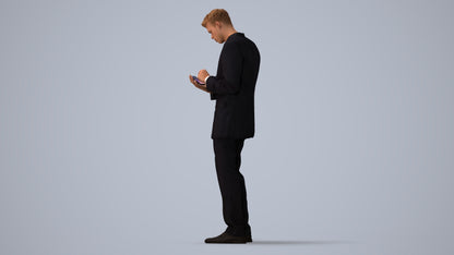 realistic 3D human man business, archviz people FBX OBJ for Blender, three-quarter view render