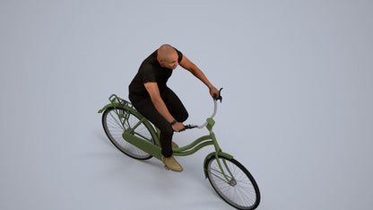 realistic 3D man casual cycling, scanned archviz people for Blender and 3ds Max, back view render