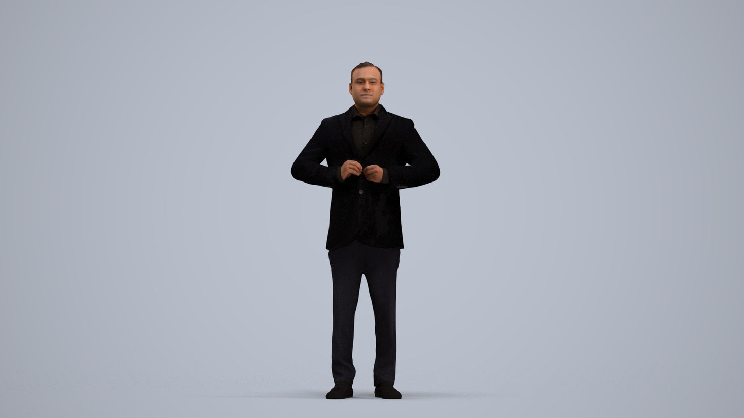 realistic 3D human man business standing, archviz people FBX OBJ for Blender, standing pose render