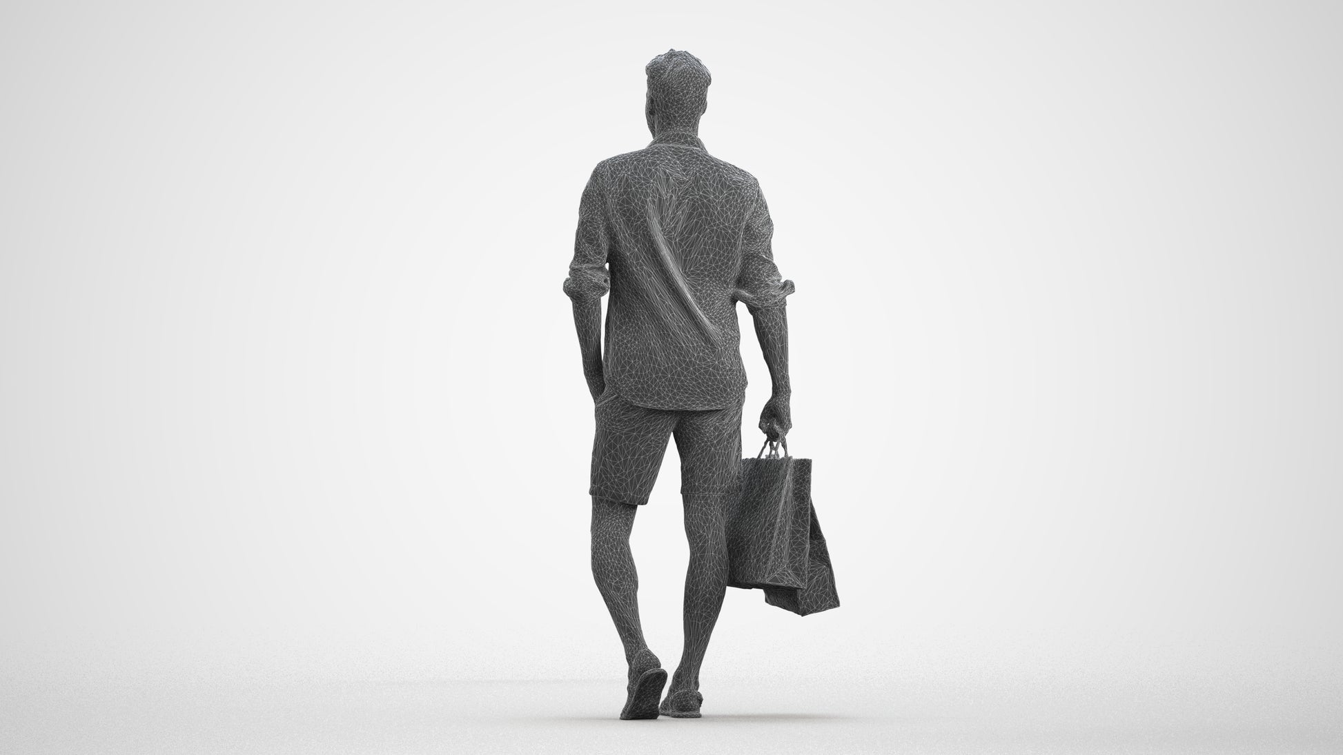 realistic 3D people man casual shopping, render-ready for V-Ray and Corona, FBX OBJ, wireframe front view