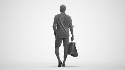 realistic 3D people man casual shopping, render-ready for V-Ray and Corona, FBX OBJ, wireframe front view