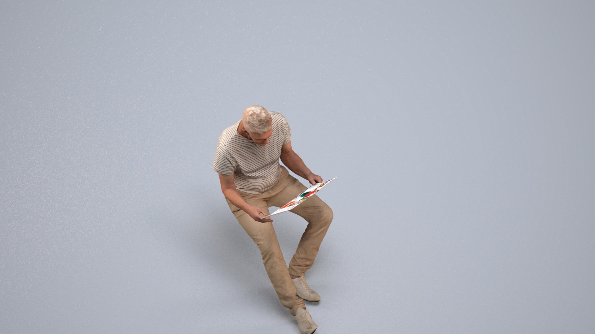 realistic 3D people senior man casual sitting, render-ready for V-Ray and Corona, FBX OBJ, back view render