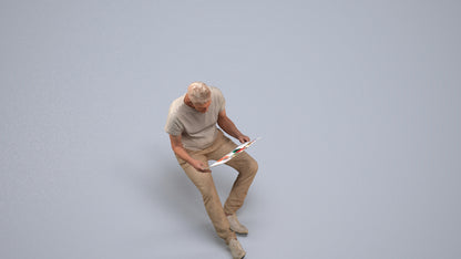 realistic 3D people senior man casual sitting, render-ready for V-Ray and Corona, FBX OBJ, back view render