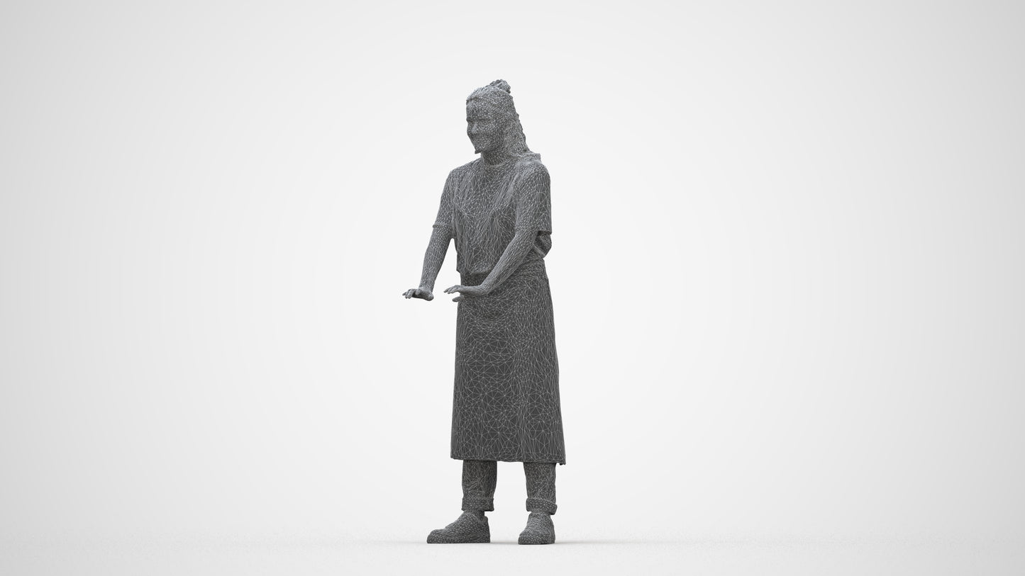 scanned 3D woman hospitality, photogrammetry people for Enscape and V-Ray, wireframe back view
