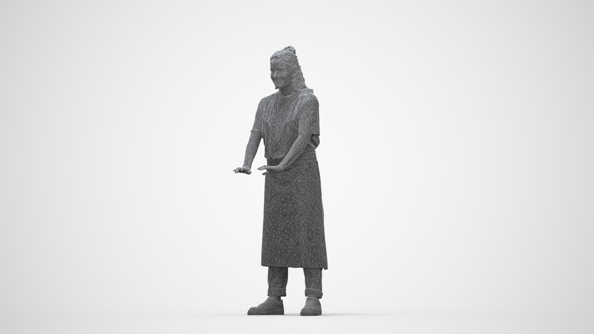 scanned 3D woman hospitality, photogrammetry people for Enscape and V-Ray, wireframe back view