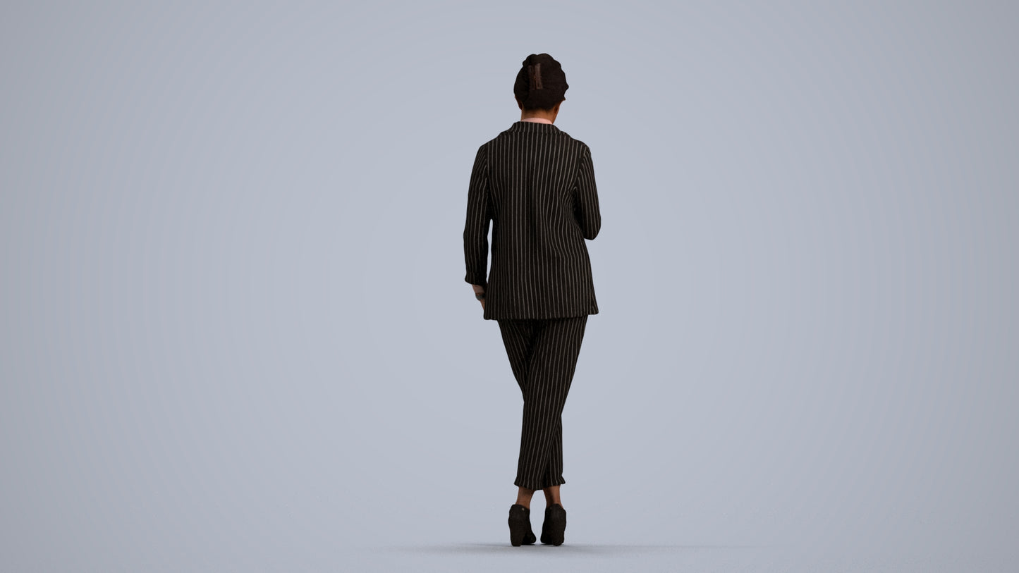 3D human model woman business, photogrammetry scanned person for archviz, front view render