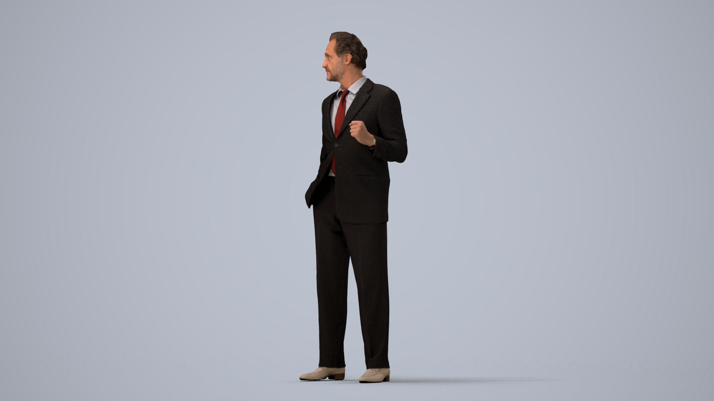 3D scanned man business, photorealistic archviz people for Enscape and SketchUp, three-quarter view render