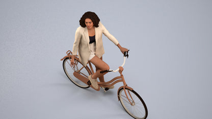 3D scanned woman cycling business, photorealistic archviz people for Enscape and SketchUp, back view render