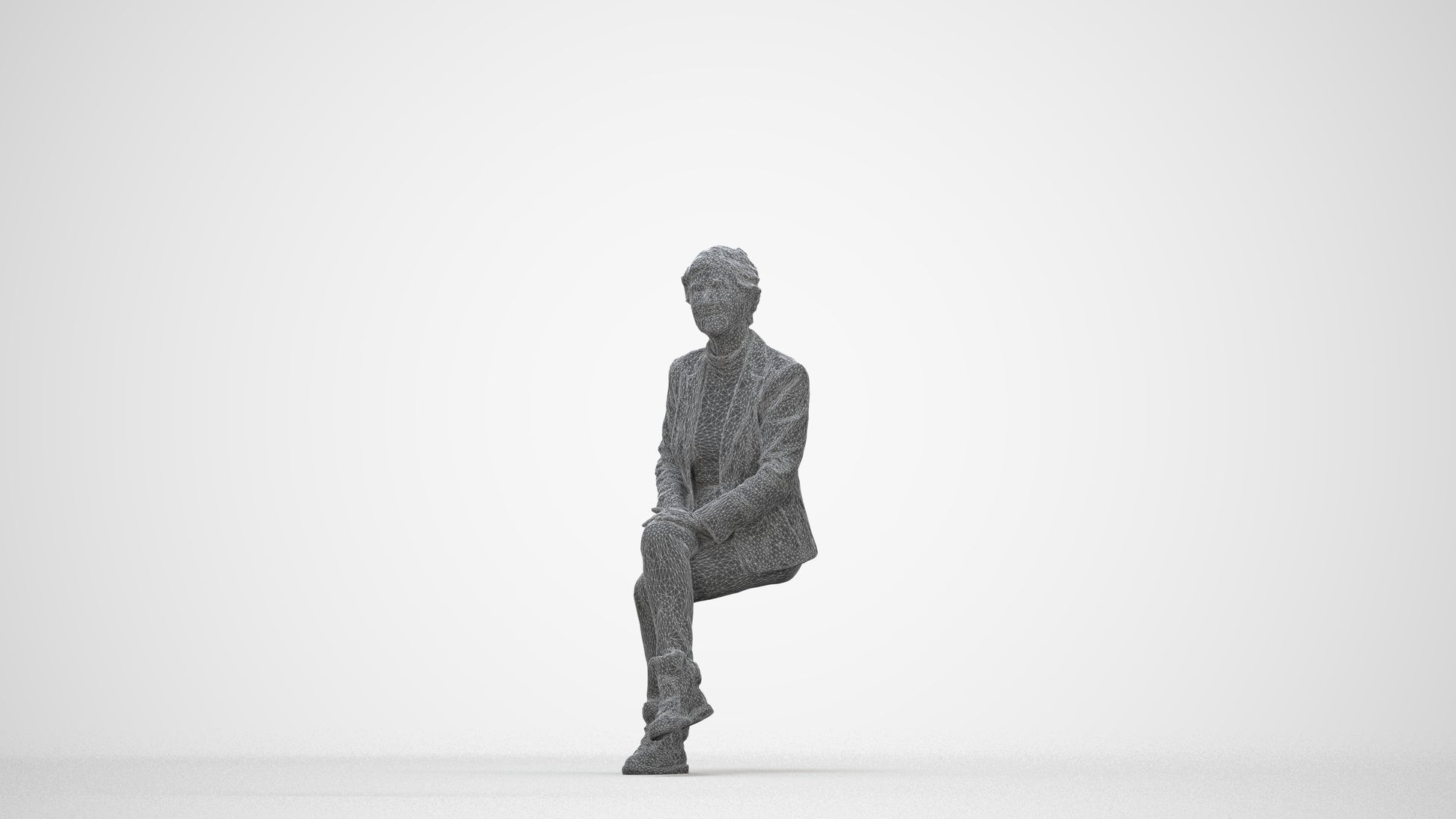 realistic 3D human senior woman business sitting, archviz people FBX OBJ for Blender, wireframe back view