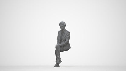 realistic 3D human senior woman business sitting, archviz people FBX OBJ for Blender, wireframe back view