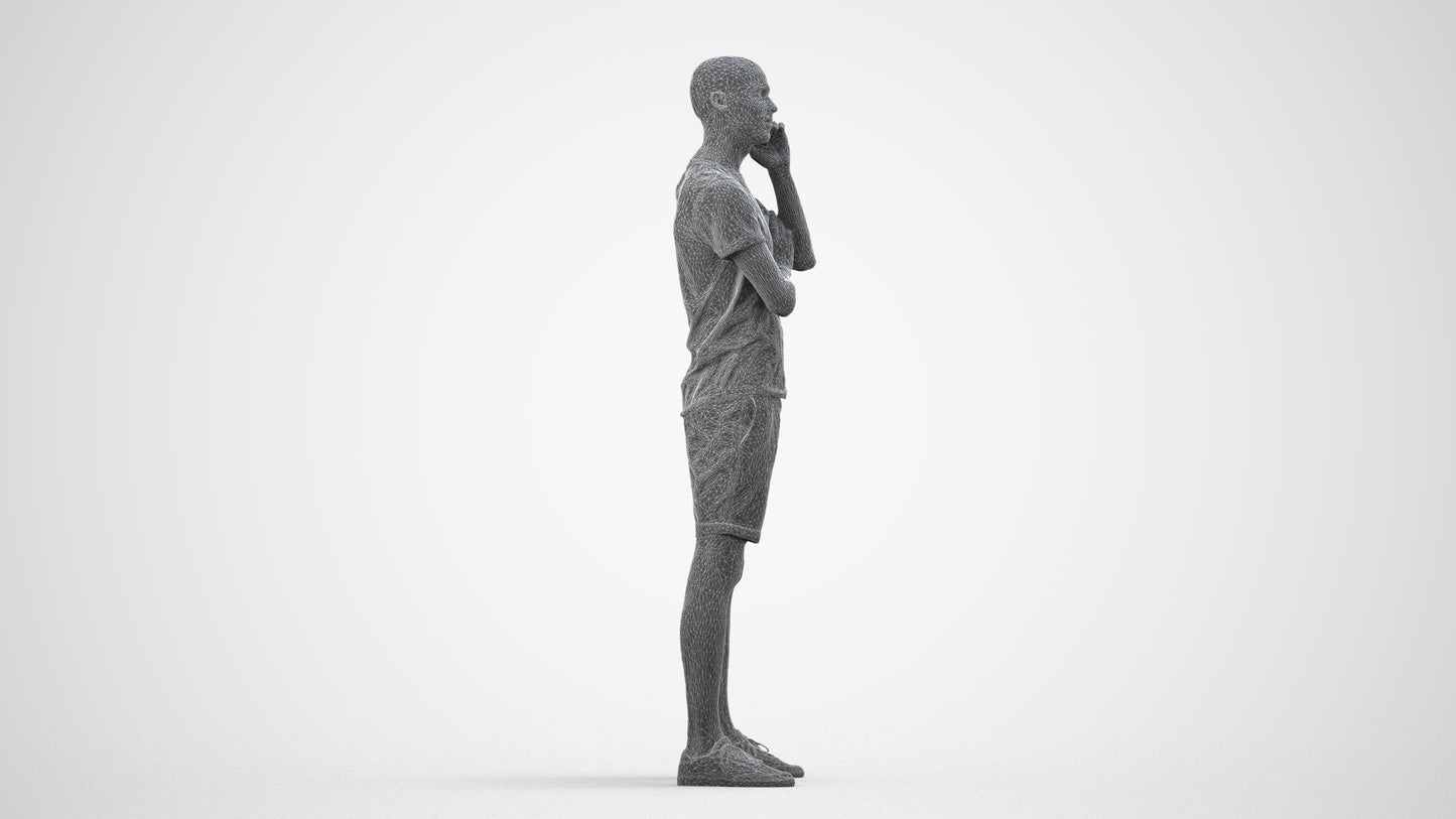 realistic 3D people man casual standing, render-ready for V-Ray and Corona, FBX OBJ, wireframe side view