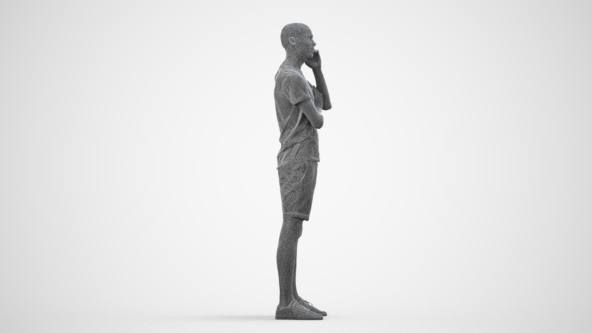 realistic 3D people man casual standing, render-ready for V-Ray and Corona, FBX OBJ, wireframe side view
