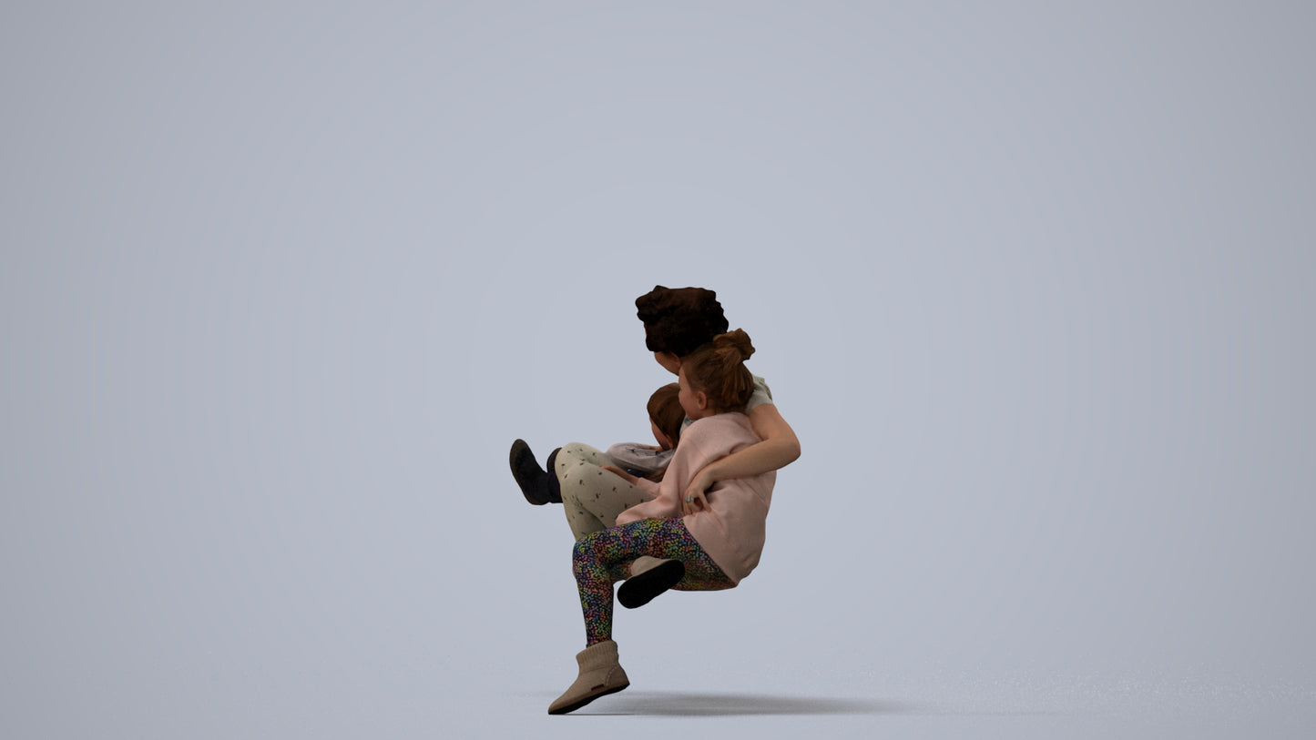 realistic 3D girl casual kids, scanned archviz people for Blender and 3ds Max, three-quarter view render