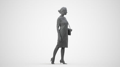 realistic 3D woman casual walking, scanned archviz people for Blender and 3ds Max, wireframe side view