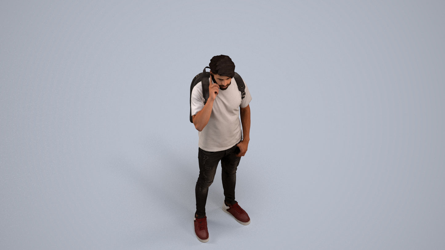 3D scanned man standing casual, photorealistic archviz people for Enscape and SketchUp, back view render
