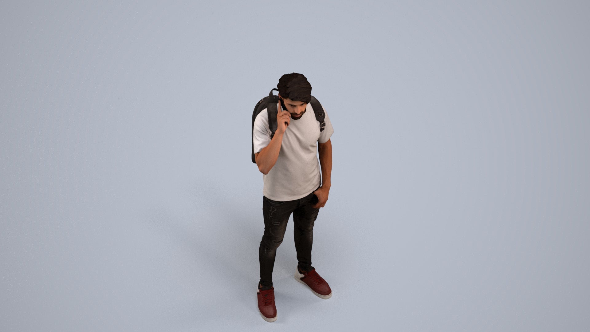 3D scanned man standing casual, photorealistic archviz people for Enscape and SketchUp, back view render