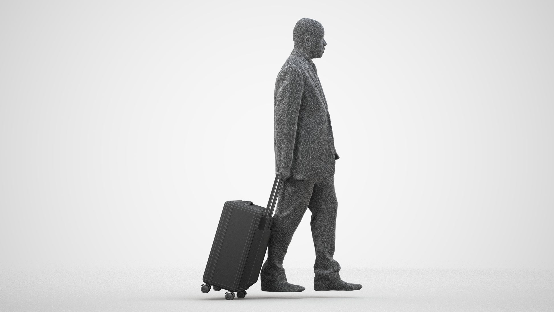 photogrammetry 3D man business, realistic human model archviz FBX, wireframe side view