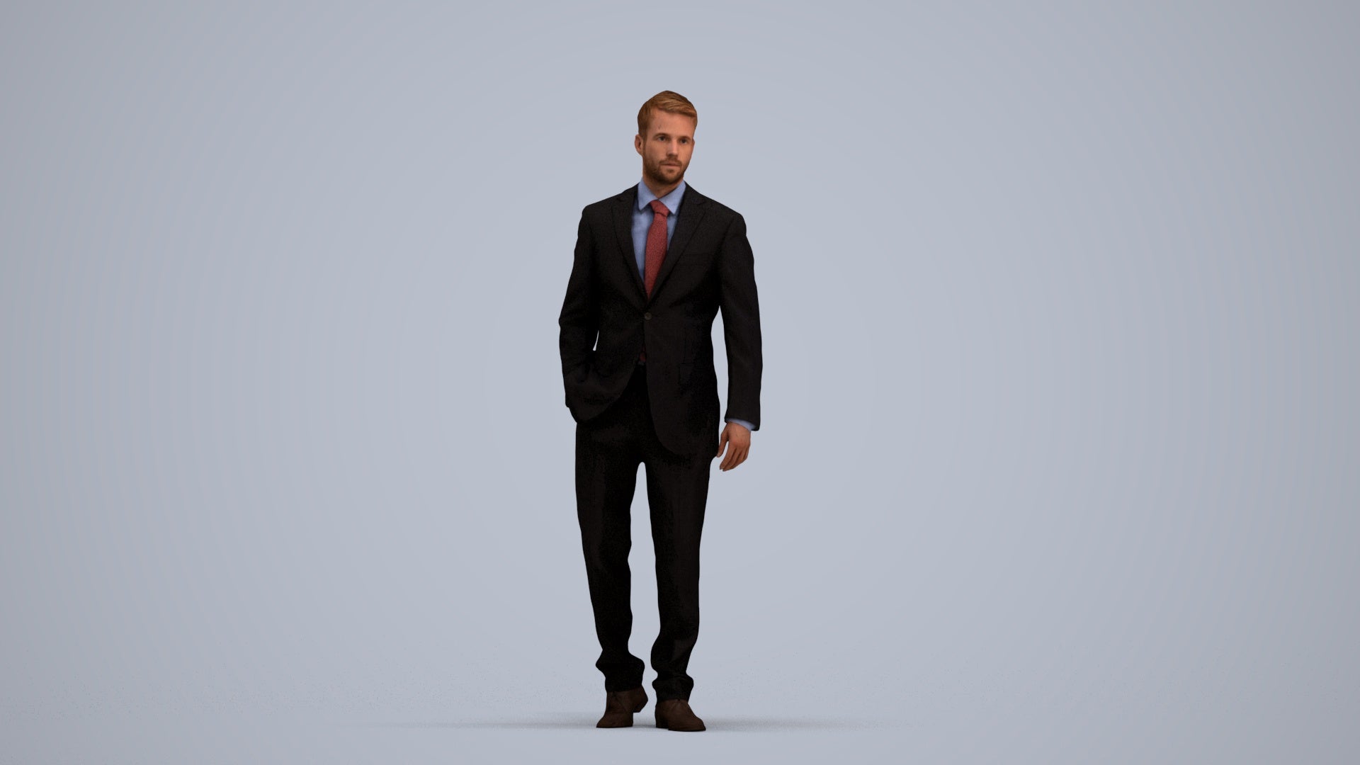 3D human model man business standing, photogrammetry scanned person for archviz, standing pose render