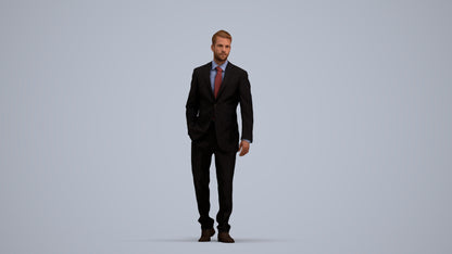 3D human model man business standing, photogrammetry scanned person for archviz, standing pose render