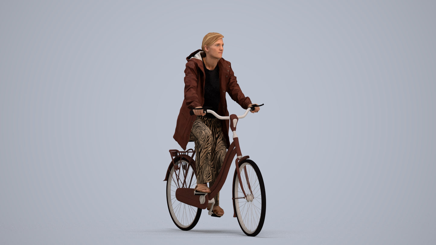 3D people model woman casual cycling, scanned human for 3ds Max rendering, standing pose render