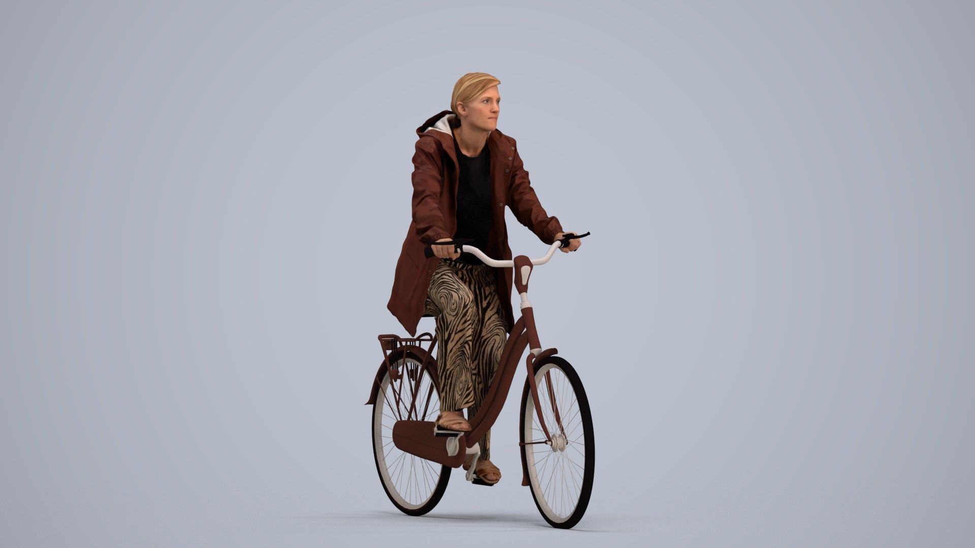 3D people model woman casual cycling, scanned human for 3ds Max rendering, standing pose render