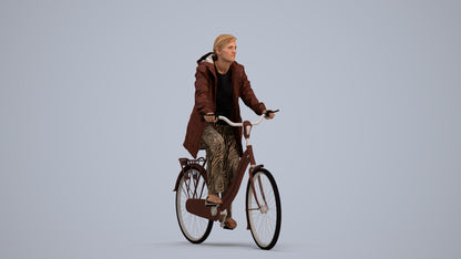 3D people model woman casual cycling, scanned human for 3ds Max rendering, standing pose render