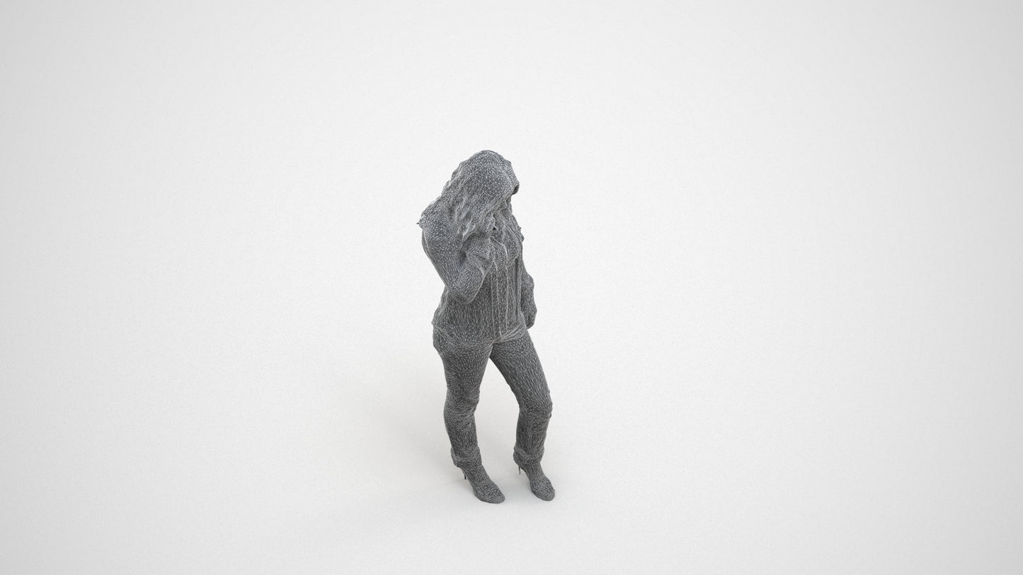 realistic 3D people woman casual walking, render-ready for V-Ray and Corona, FBX OBJ, wireframe three-quarter view