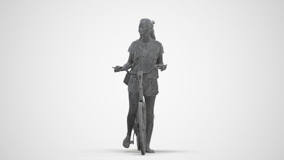 realistic 3D woman casual cycling, scanned archviz people for Blender and 3ds Max, three-quarter front view render