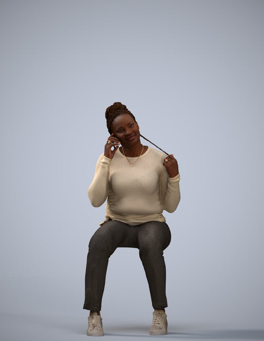 scanned 3D woman casual sitting, photogrammetry people for Enscape and V-Ray